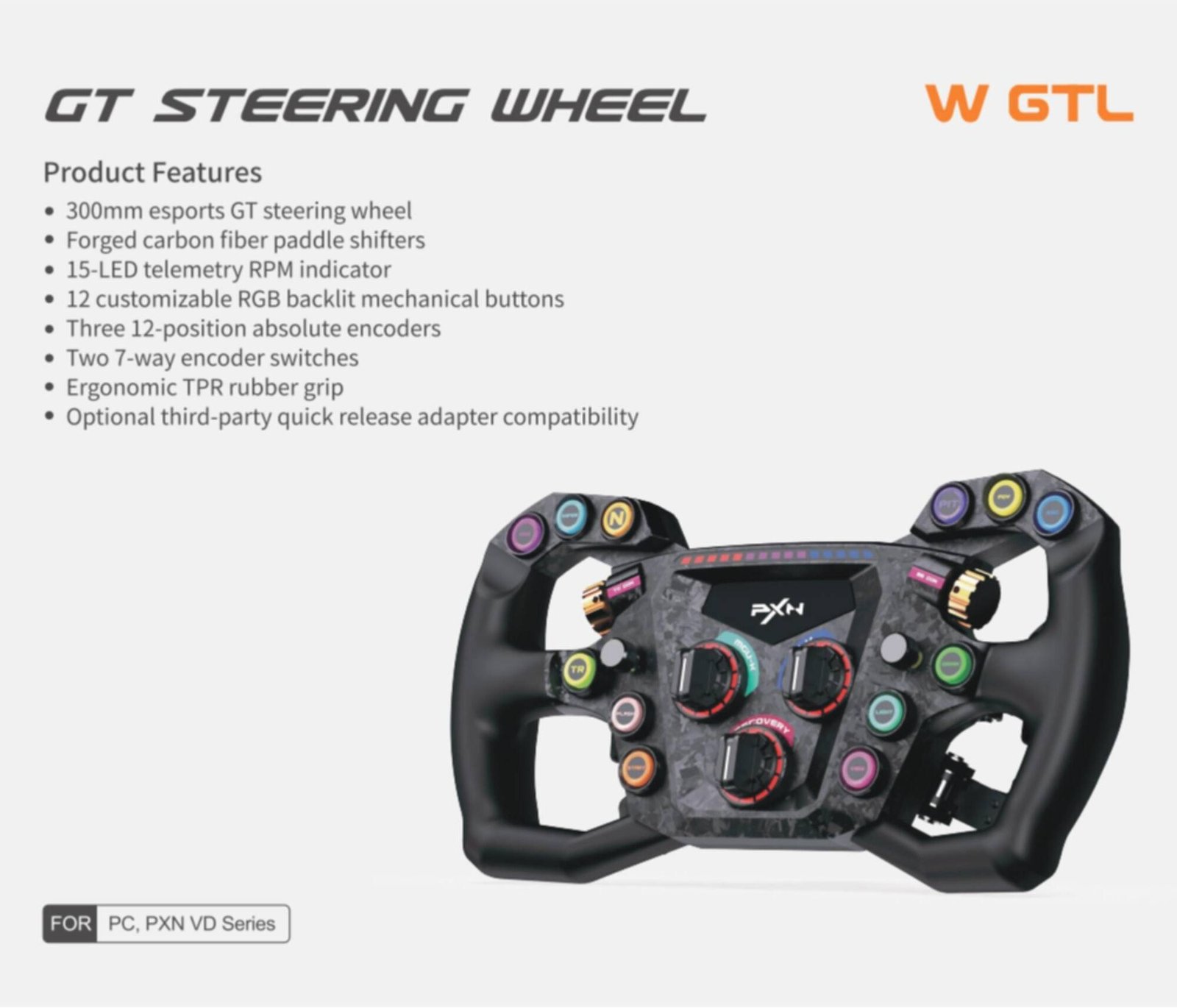 PXN GT STEERING WHEEL W GTL